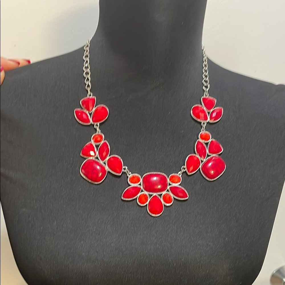 Red Circular Statement Necklace - image 1